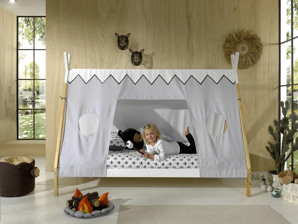 Set TIPI format în Pat copiiul înalt fără gard (90 x 200 cm) și setul textil asortat.