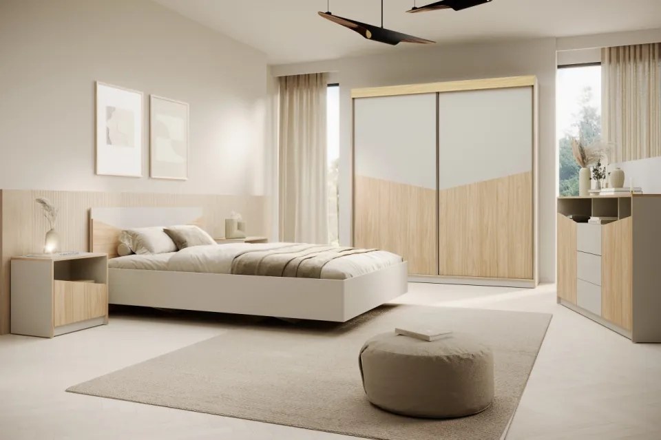 Pat din lemn, Atson, ADRK Furniture (Culoare: Lemn Stejar / Negru)