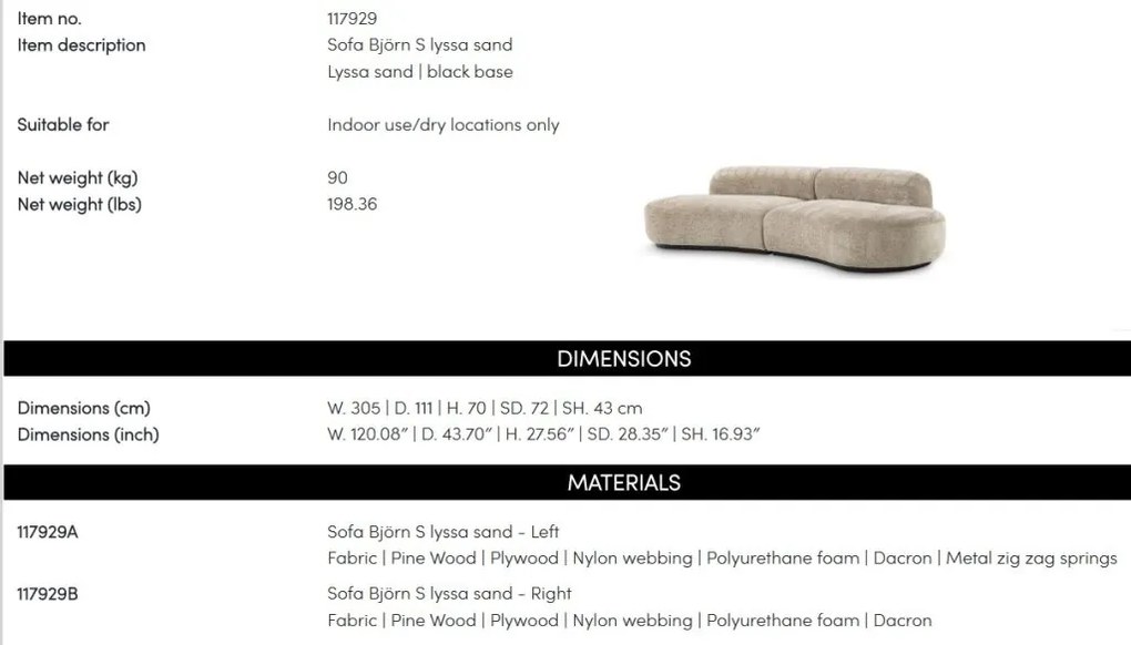 Canapea design modern Bjorn S, Lyssa sand