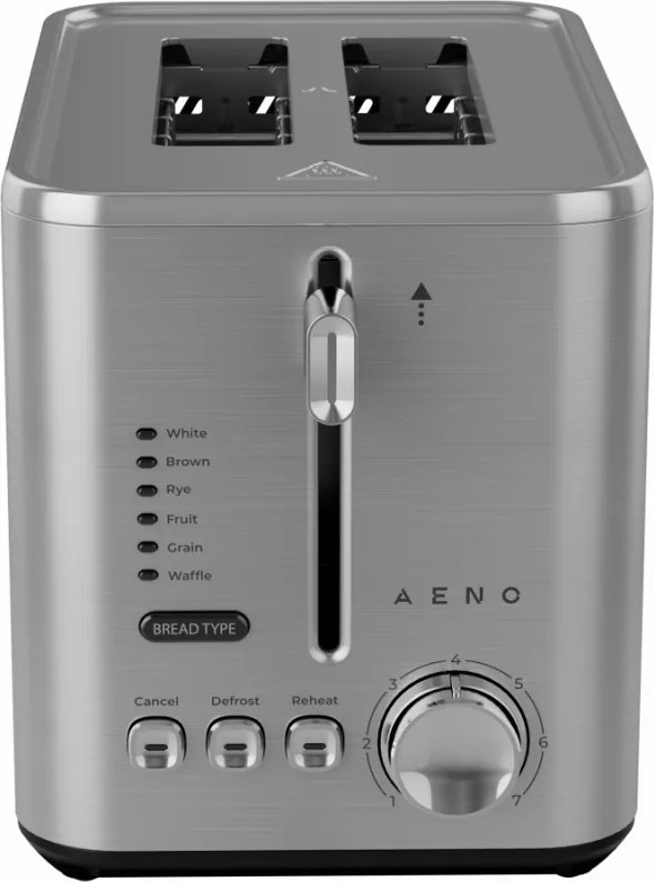 Prajitor de paine AENO ATS0003, 950 W, 6 tipuri de paine, 7 trepte de prajire, Preincalzire, Dezghetare, LED, Otel inoxidabil