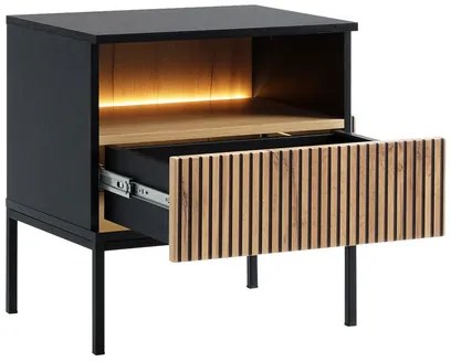 Noptieră Dernas S54 (Negru grafit + Stejar wotan) (cu iluminat LED galben). 1104505