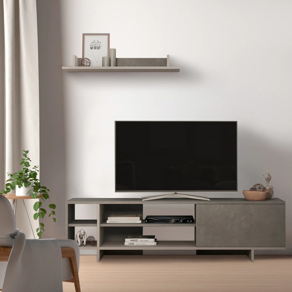 Set Mobilier TV HOMCOM cu Dulapioare si Etajera de Agatare, Perete Echipat pentru TV din Lemn pentru Salon si Sufragerie, Gri