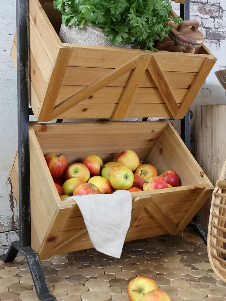 Etajeră metalică cu 3 lăzi din lemn de brad, finisaj natural, 50×34×104 cm, „Marché"