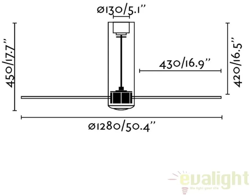 Ventilator cu telecomanda Tube crom / transparent 33374