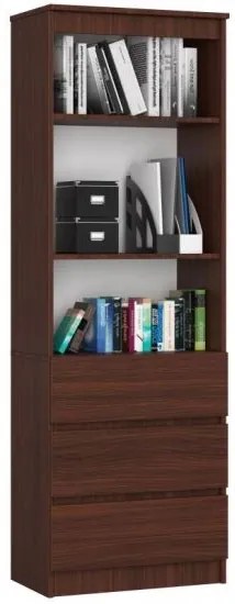 Biblioteca, placa laminata, 3 sertare, 3 rafturi, wenge, 60x35x180 cm