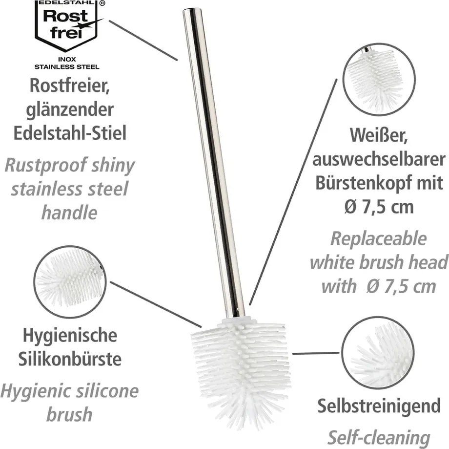 Perie WC cu mâner din oțel inoxidabil Wenko