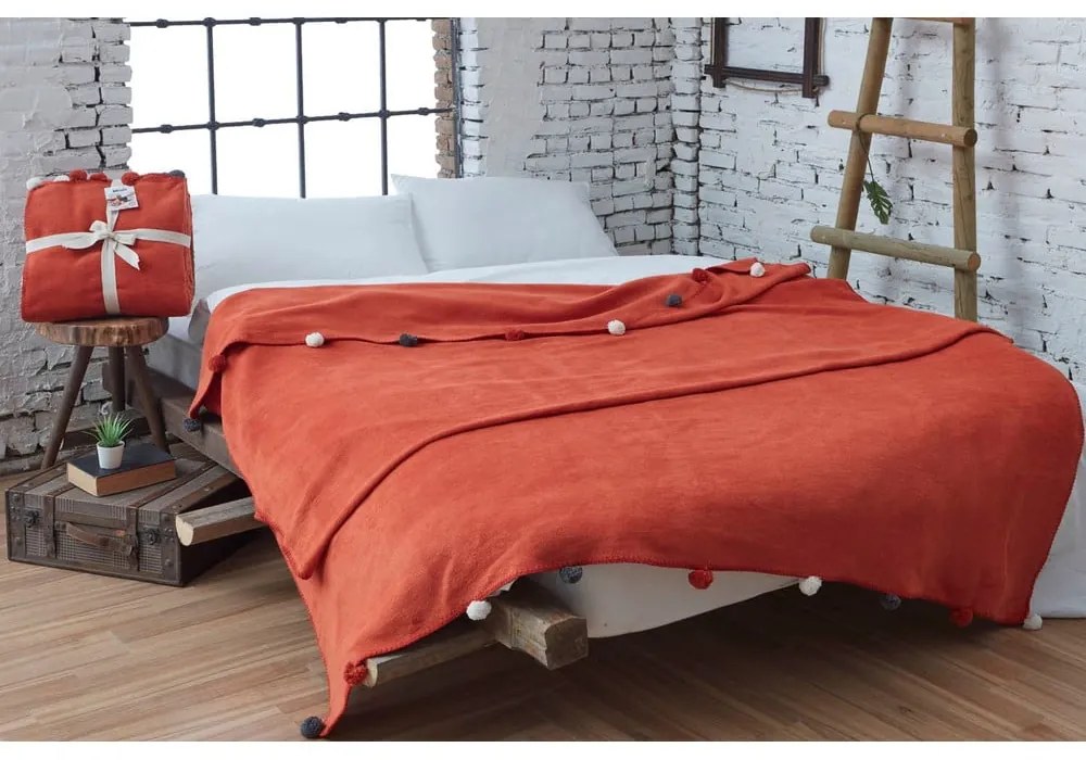 Cuvertură cărămizie din polar, fleece 150x200 cm Pom Pom – Mijolnir