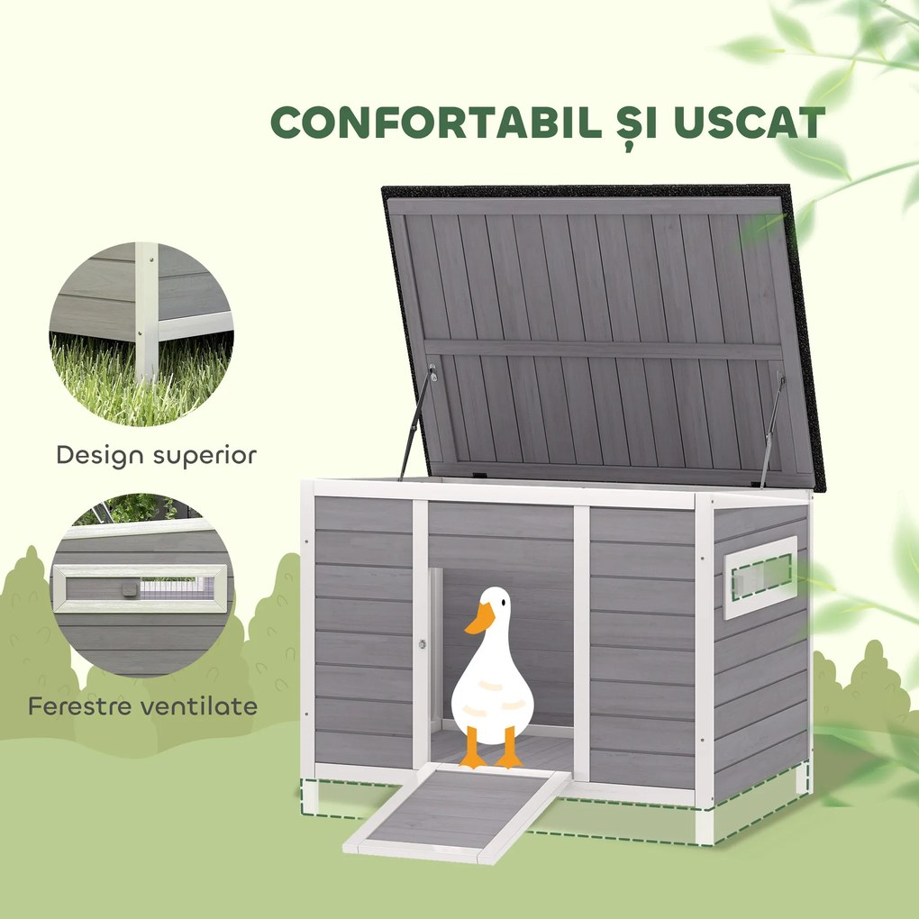 PawHut Căsuță pentru Rațe cu Acoperiș Rabatabil, Ferestre și Rampă, din Lemn, 93x70x72 cm, Multicolor | Aosom Romania