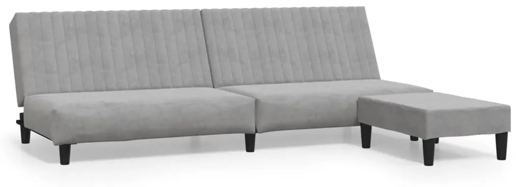 3081854 vidaXL Canapea extensibilă cu taburet, 2 locuri, gri deschis, catifea