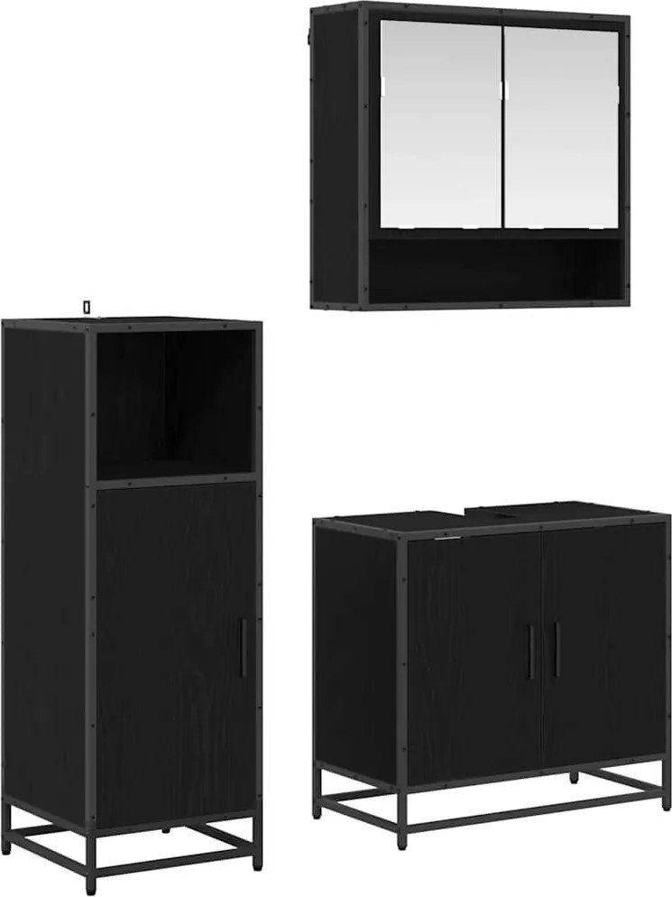 vidaXL Set de mobilier pentru baie 3 pcs Stejar Negru Lemn compozit