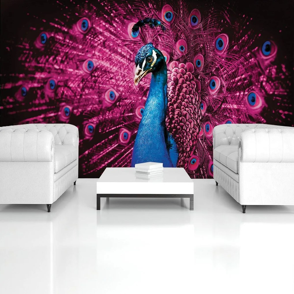 Fototapet - Păun cu pene roz (152,5x104 cm)