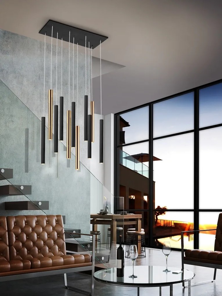 Lustra dimabila cu 11 pendule LED design modern Varas negru/auriu SV-373357