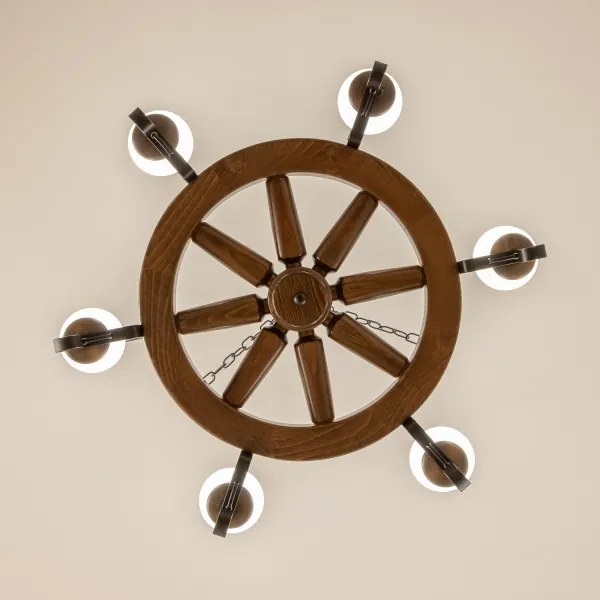 Brilagi - Candelabru cu lanț ROATA, 6 x E14/40W/230V, Ø 70 cm, fag/nuc