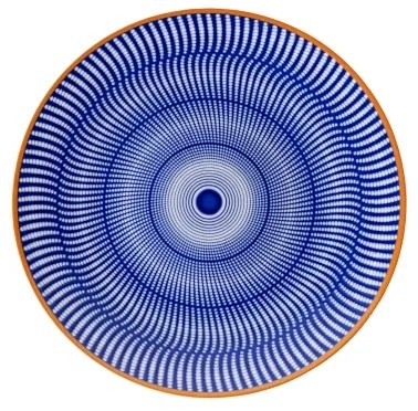 Set veselă 24 piese, porțelan, albastru/portocaliu