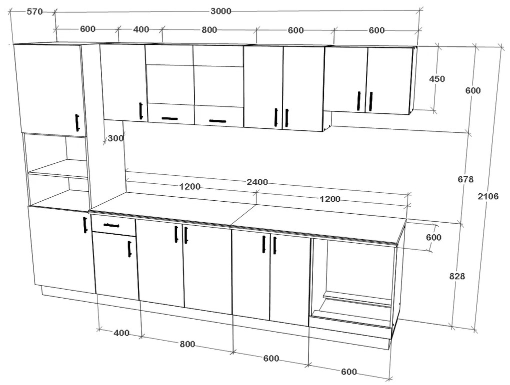 Set haaus V27, Gri Lucios/Alb, MDF, Blat Thermo 28 mm, L 300 cm