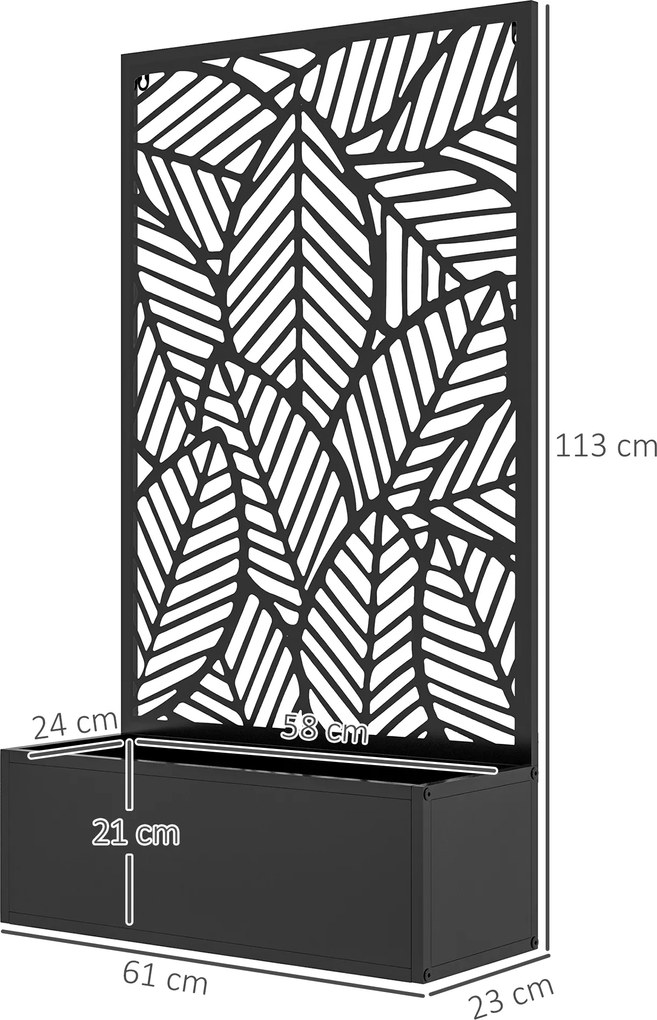Outsunny Jardinieră Ridicată din Metal pentru Exterior cu Panou pentru Intimitate și Ghiveci, Montare pe Perete sau Independentă, Negru | Aosom Romania