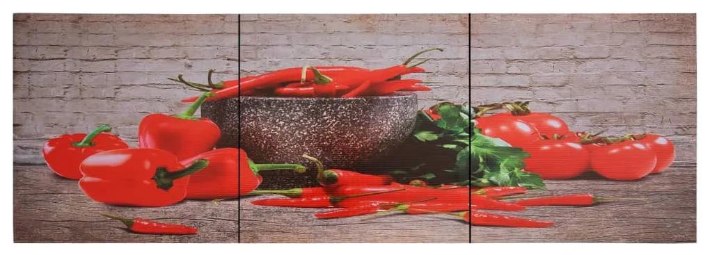 Set tablouri din panza, imprimeu paprika, multicolor, 120x40 cm 120 x 40 cm, Ardei rosu
