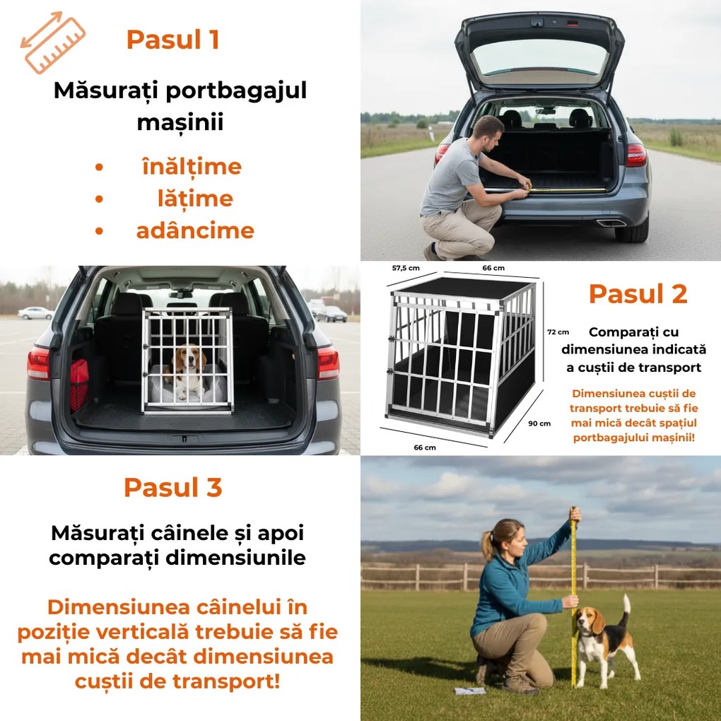 Cușcă de transport pentru câini BRUNO, 66x90x72cm, argintiu/negru Jurhan