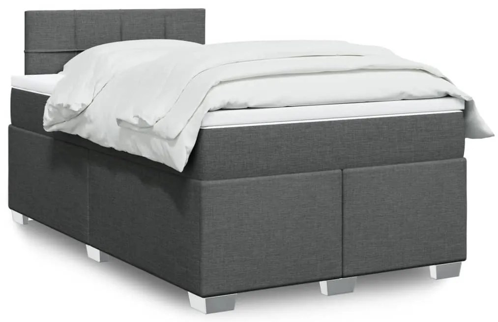 vidaXL Pat box spring cu saltea, gri închis, 120x200 cm, textil
