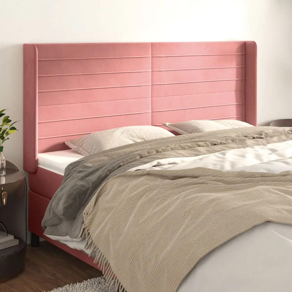 3119779 vidaXL Tăblie de pat cu aripioare, roz, 163x16x118/128 cm, catifea
