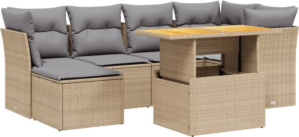 vidaXL Set canapele de grădină, 7 piese, cu perne, bej, poliratan