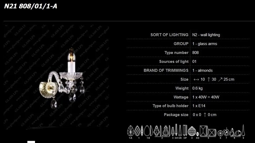 Aplica de perete cristal Bohemia N21 808/01/1-A