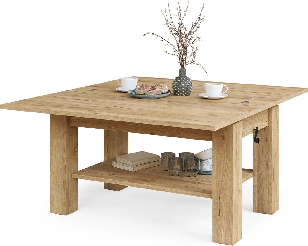 Mazzoni BRAWO Stejar Craft Auriu - MĂSUȚĂ DE CAFEA CU BLAT EXTENSIBIL ȘI RIDICABIL MASĂ CU RAFT