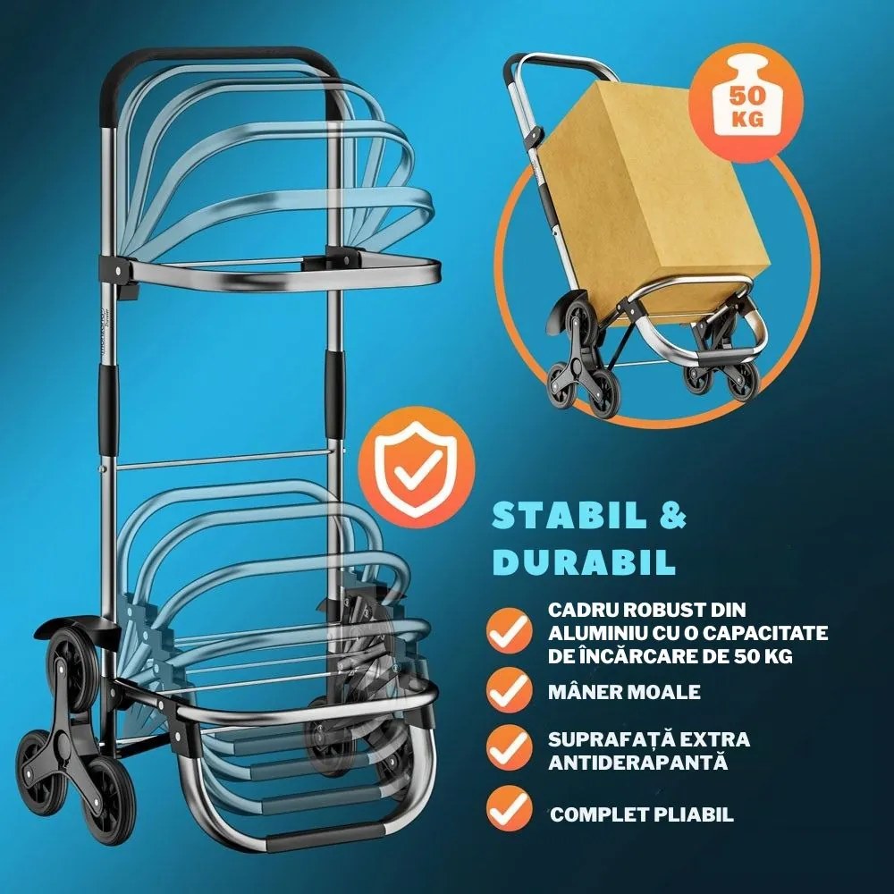 Geantă de cumpărături pe roți pentru scări COMFORT, 50L, albastru Monzana