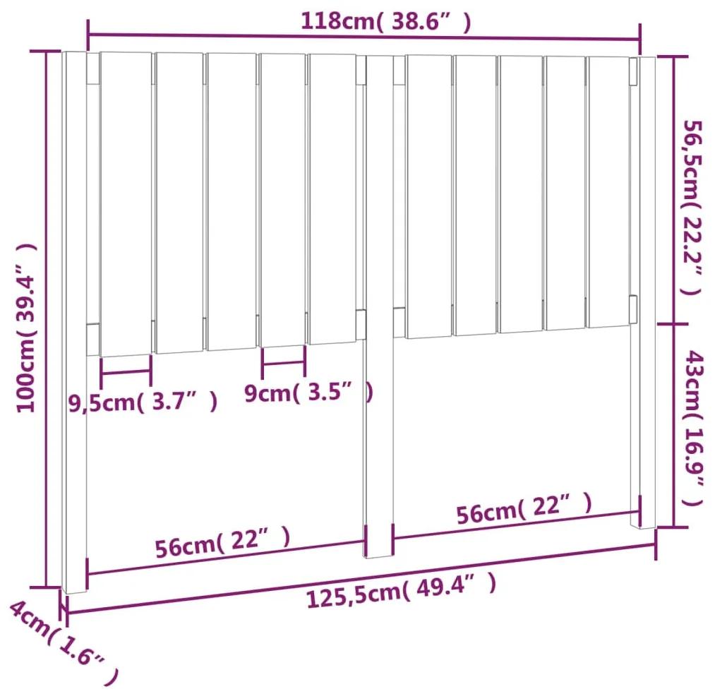Tablie de pat, gri, 125,5x4x100 cm, lemn masiv de pin 1, Gri, 125.5 x 4 x 100 cm