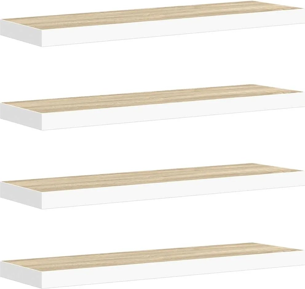 vidaXL Rafturi perete suspendate 4 buc. stejar/alb 90x23,5x3,8 cm MDF