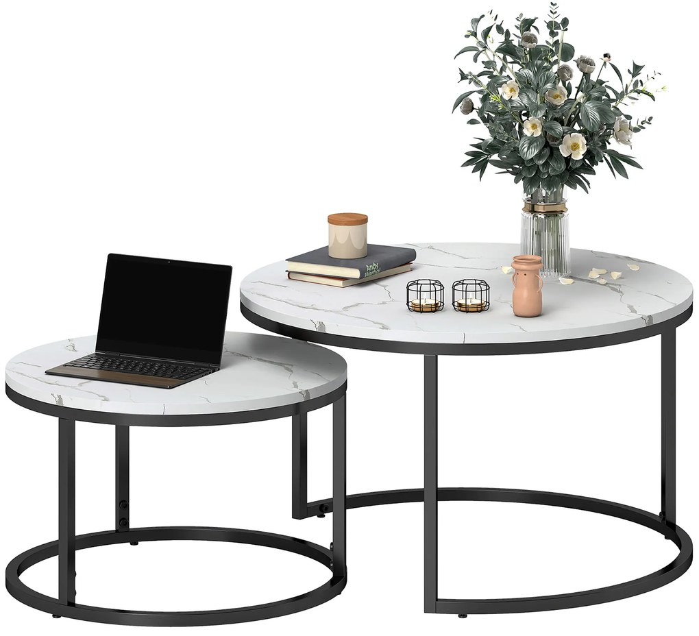 HOMCOM Set de 2 mese de cafea gigogne, stivuite, design industrial, picioare din metal, alb | Aosom Romania