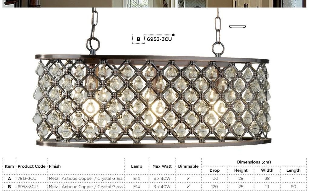 Lustra / Pendul elegant stil traditional Marquise cupru antic 7813-3CU SRT