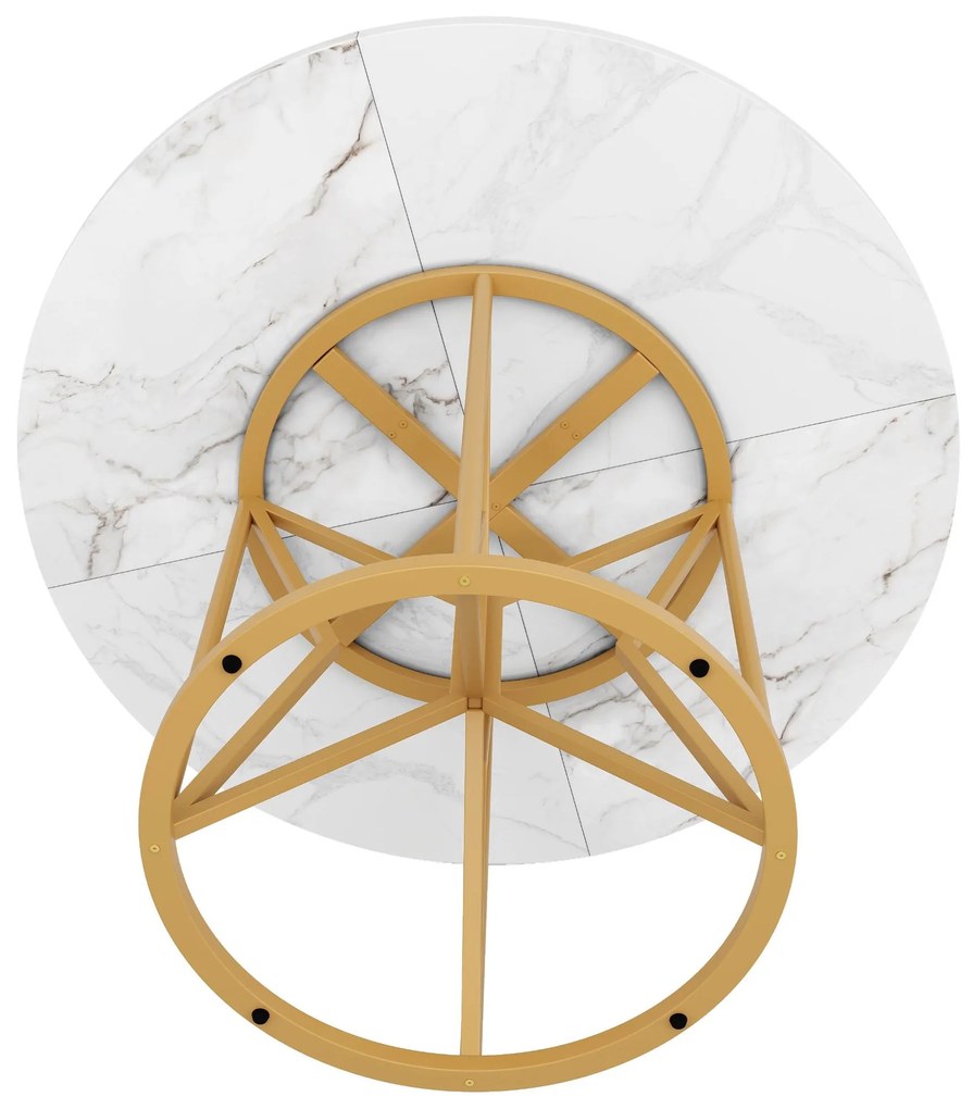 Masă rotundă de dining din MDF, Alb+Auriu | Aosom Romania