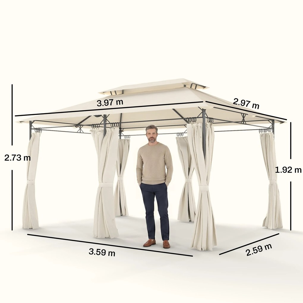 Outsunny Pavilion de Grădină cu Acoperiș Dublu, 397x297x265 cm, Alb Crem | Aosom Romania