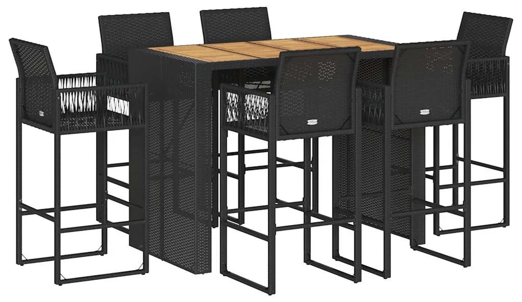 3328892 vidaXL Set mobilier bar de grădină fără perne 7 piese negru poliratan