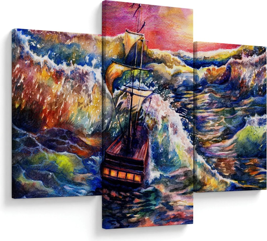Tablou - Navă pe valurile oceanului, aquarelă (90x60 cm)