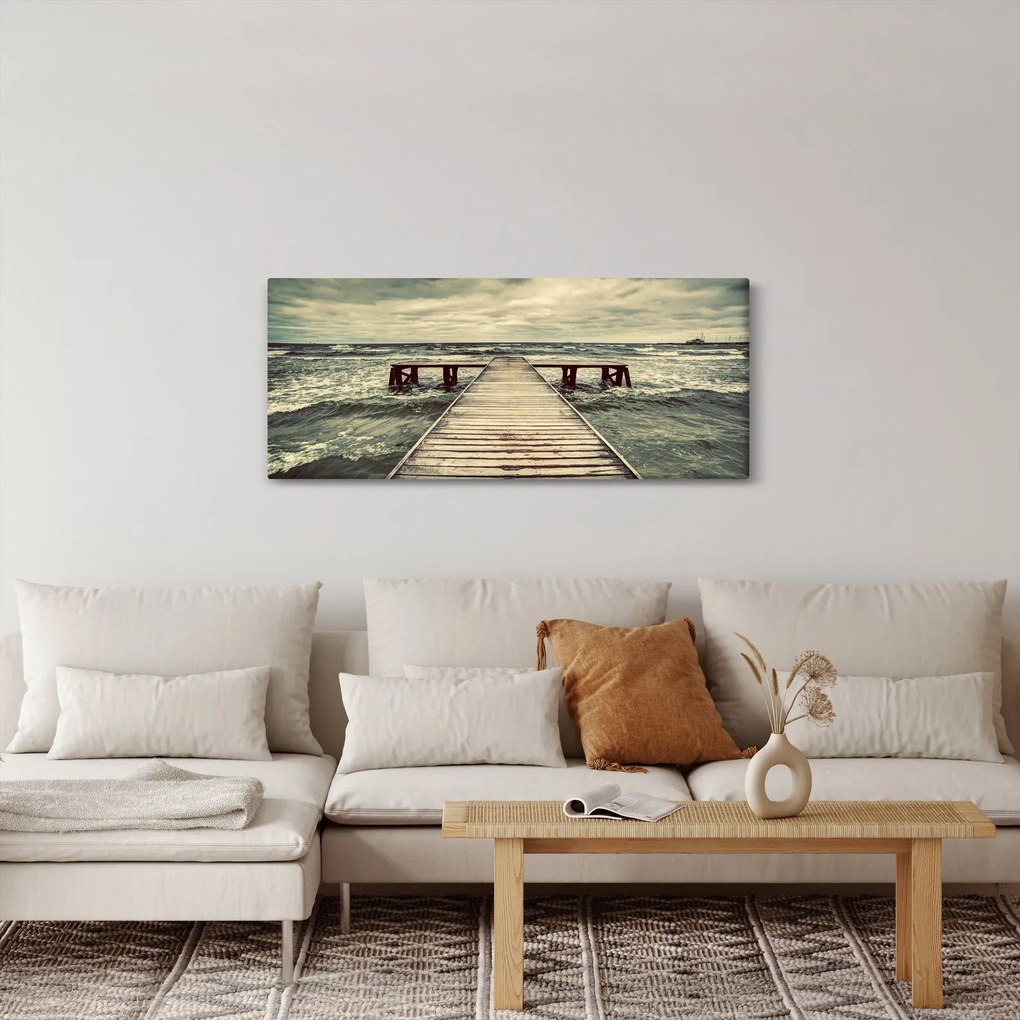 Tablou cu dig din lemn la mare (120x50 cm)