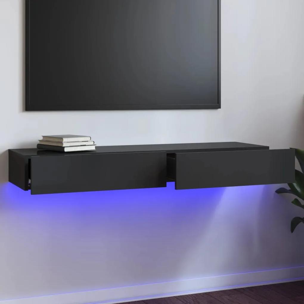 Comoda TV cu lumini LED, gri extralucios, 120x35x15,5 cm