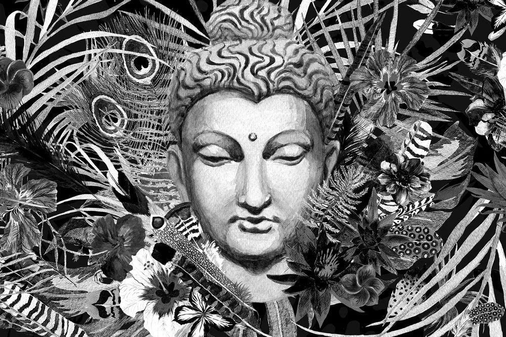 Tablou Budha pe un fundal exotic în design alb-negru