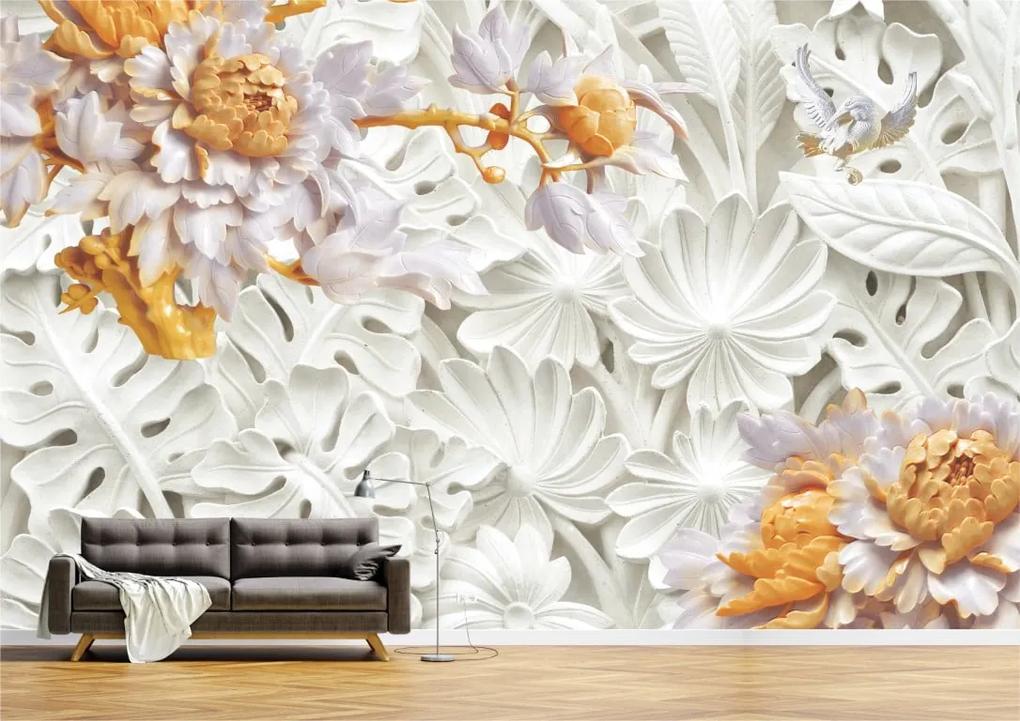 Tapet Premium Canvas - Flori si frunze colorate abstract