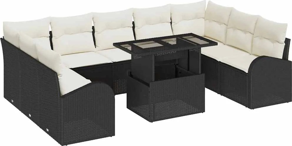 vidaXL Set de canapele pentru grădină 10 pcs Negru Rattan poli