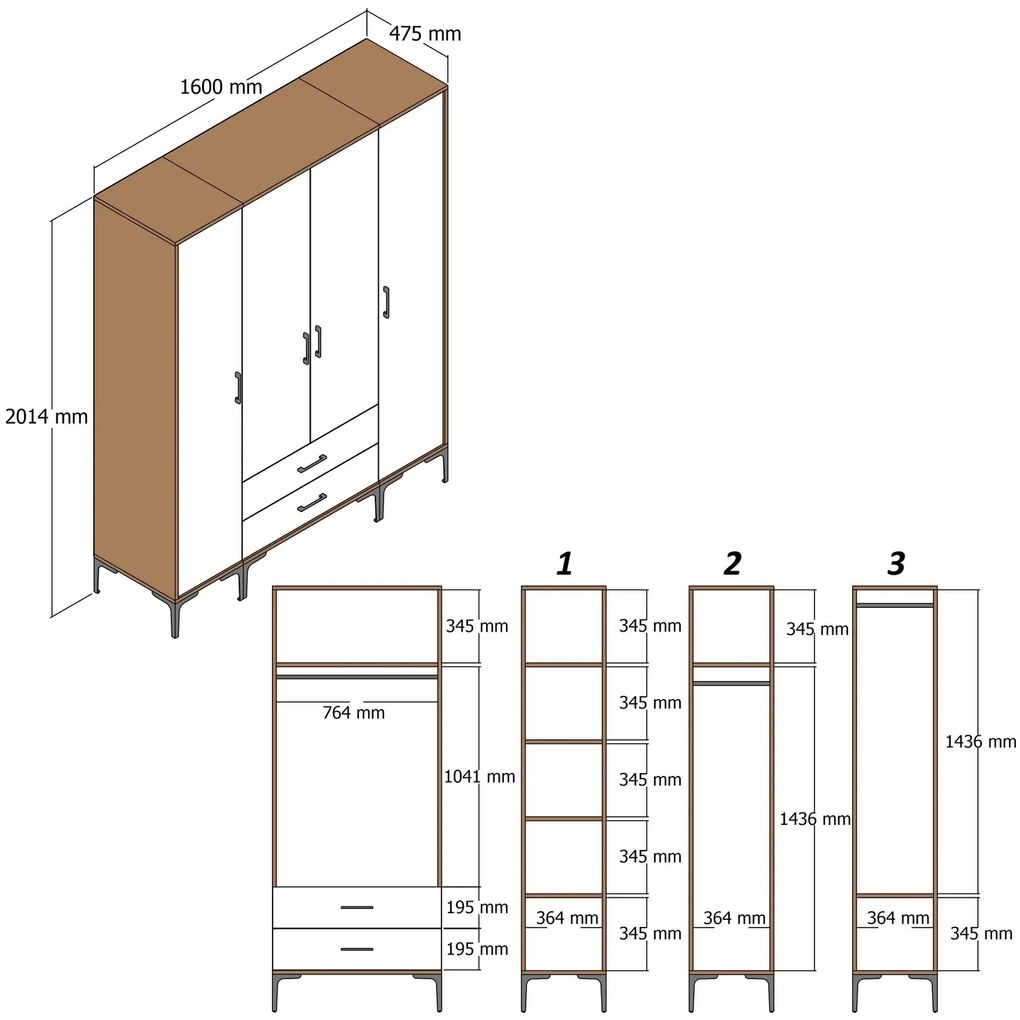 Dulap de haine Kiara PTP (Alb). 1088480