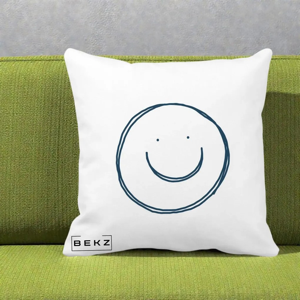 Perna Decorativa Smile Desen Minimalist, 40x40 cm, Alba Mata, Husa Detasabila, Perna Inclusa, BEKZ®