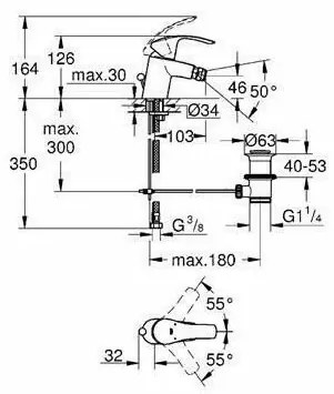 Baterie bideu Grohe Eurosmart New crom lucios