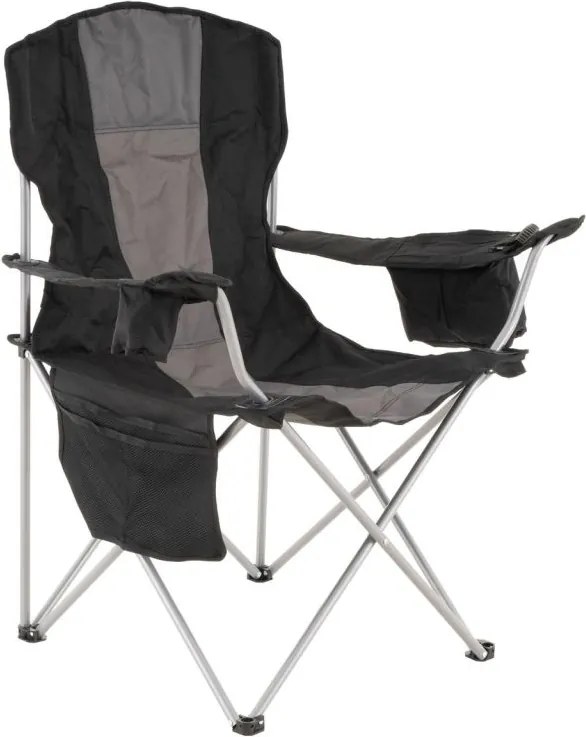 Scaun de camping pliabil XL cu geantă frigorifică, negru/gri