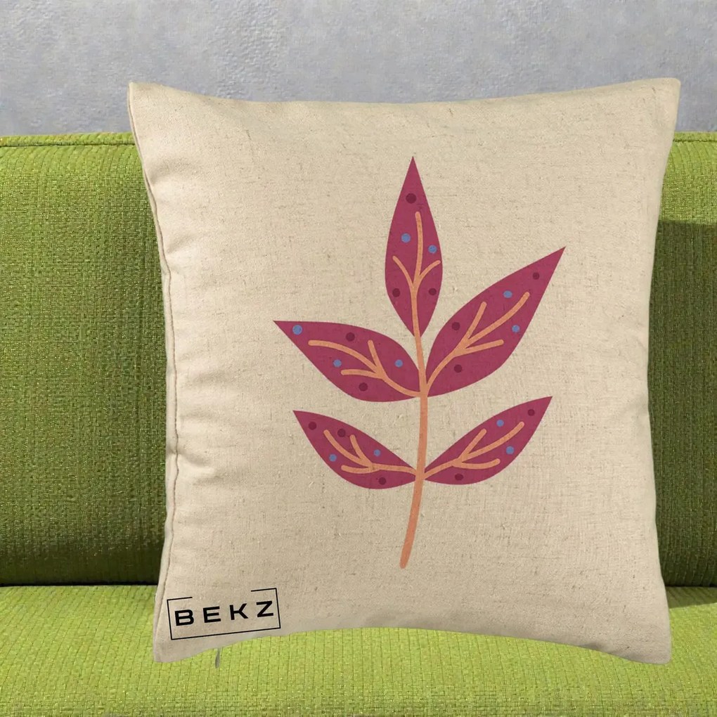 Perna Decorativa Ramura Botanica Mov, 40x40 cm, Bej, Husa Detasabila, Perna Inclusa, BEKZ®
