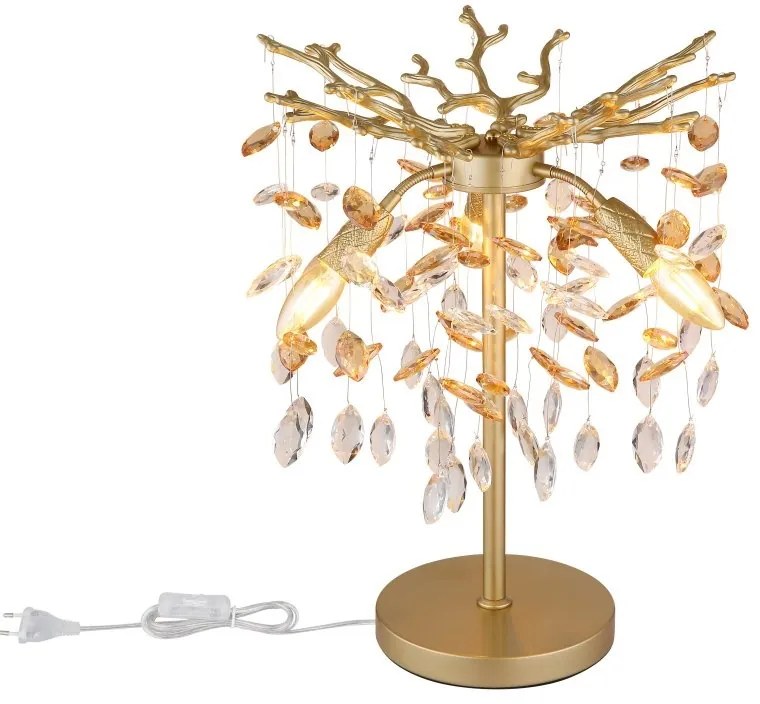 Veioza metal auriu mat, cristale de sticla QUEENA