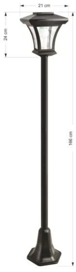 Lampă solară LED de exterior, 1,2 V, 1800 mAh, IP44, negru