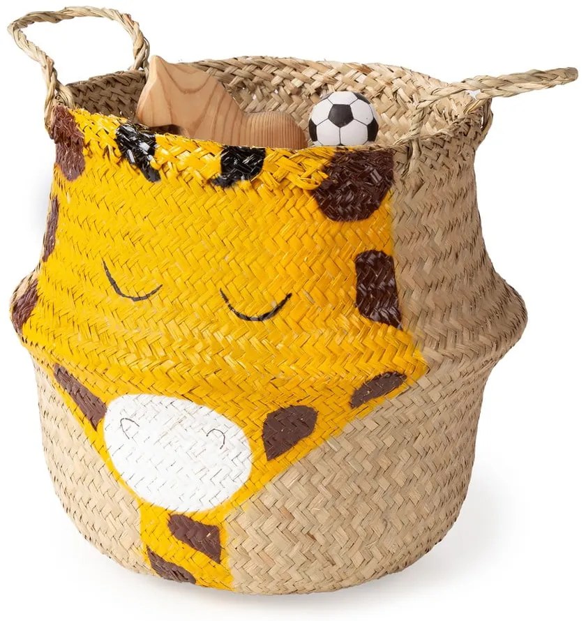 Coș de jucării pentru copii galben/în culoare naturală din iarbă-de-mare ø 30x28 cm Giraffe – Compactor