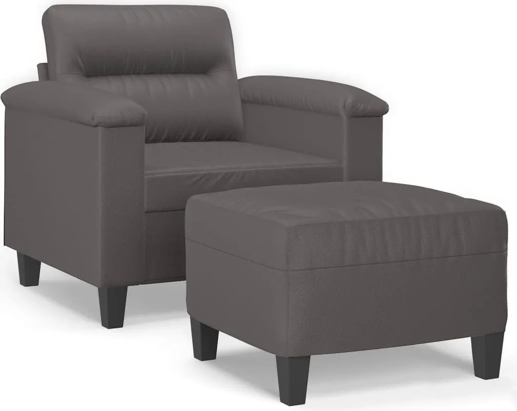 vidaXL Fotoliu canapea cu taburet, gri, 60 cm, piele ecologică